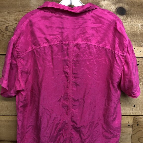 LEFT ON FRIDAY Short Sleeve Button Down Shirt Womens Size S/M 100% Silk Pink - Picture 10 of 11